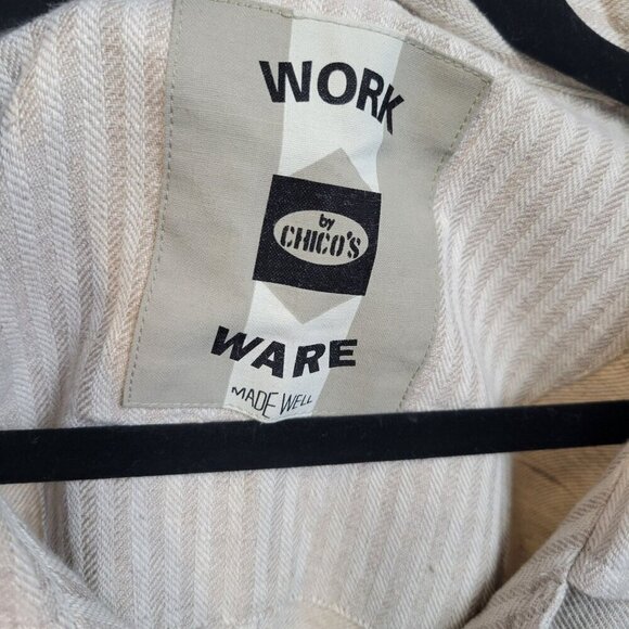 Vintage Chico's 55% Linen 45% Cotton Work Ware Long Line Utility Jacket Sz L (2) - Picture 7 of 13